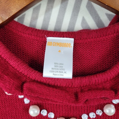 Gymboree Girls Size 4 Sweater Dress Ruffle Pearl Necklace Rhinestone Holiday - Picture 5 of 6