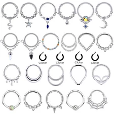 16G STEEL Septum Clicker Segment Nose Ring Lip Cartilage Helix Daith Hoop- ONE