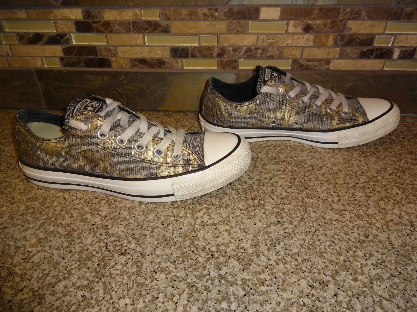 Scarpe Converse All Star taglia donna 7 euro 37 5 modello tela nero oro abbronzatura