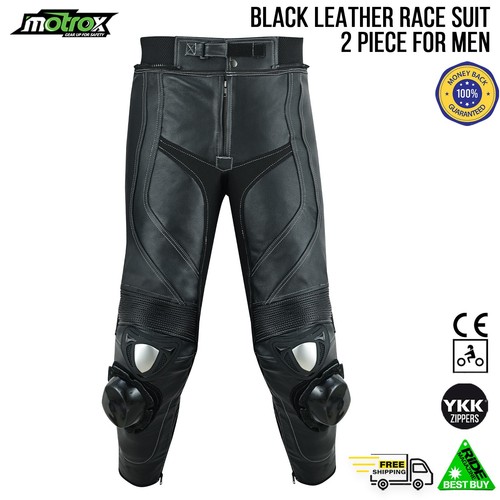 Mens Motorcycle Leather Suit 2 Piece Black Racing Suit Motorbike Gear - Picture 7 of 11