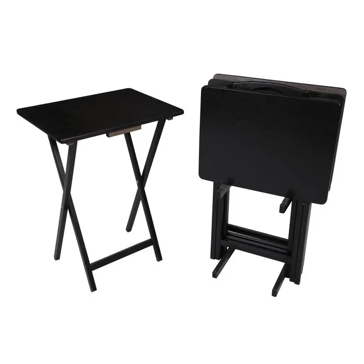 TV Tables Indoor Folding Set of 4 Black Tables and 1 Rack Stand Snack Time Movie - Image 2 of 4