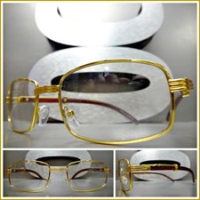 Men Classy Elegant SOPHISTICATED Clear Lens EYE GLASSES Gold  Wood Wooden Frame