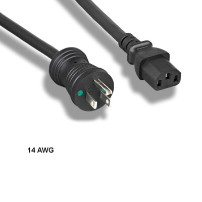 Kentek 3 FT 14 AWG Hospital Grade Power Cord NEMA 5-15P to C13 15A/125V Blk