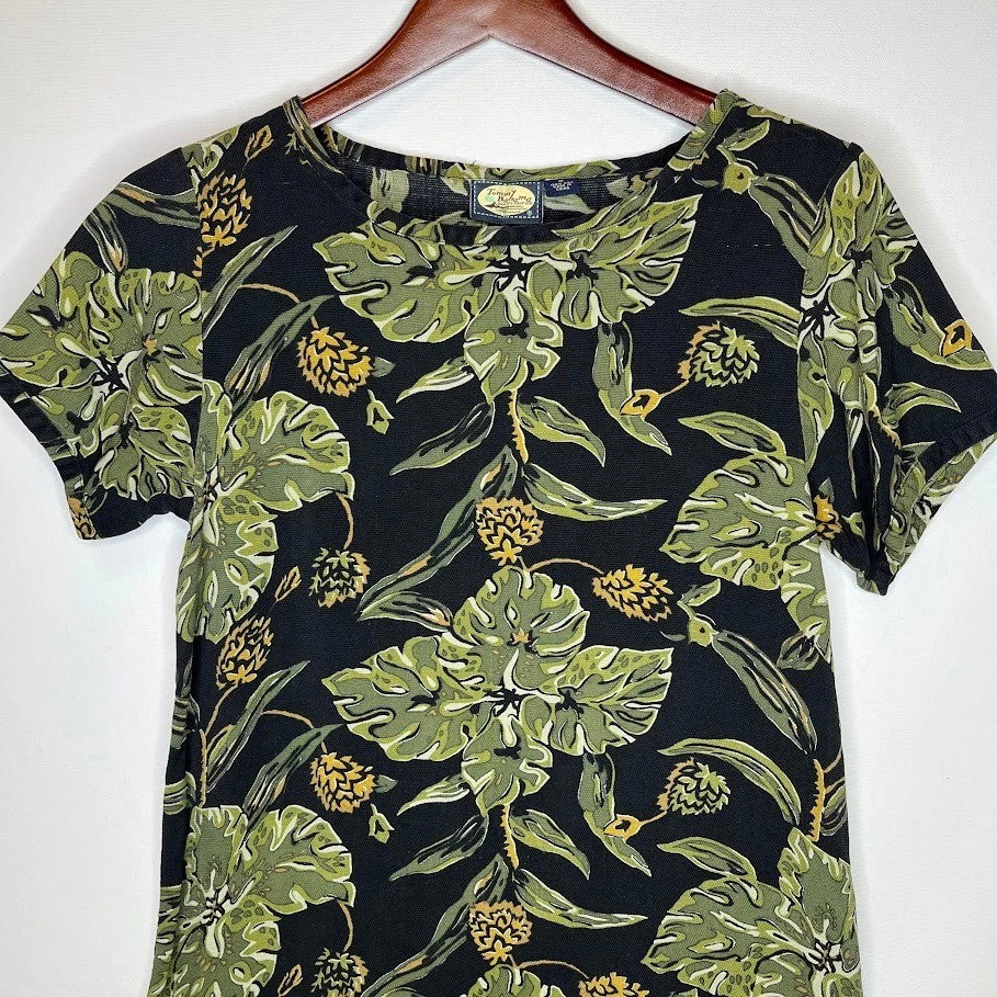 Tommy Bahama 100% Silk Floral Shirt Black Green Women’s M Short Sleeve - Image 2 of 4