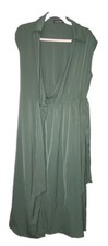 Shein Green Sleeveless Collared Wrap Dress Size L 8/10 Long Length Women's