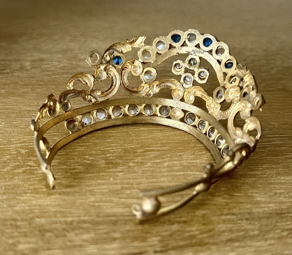 Ancienne Couronne de Vierge Saint Religieux Reliquaire Laiton XIX 19 Doré - Photo 4/4