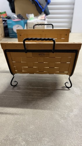 Vintage Peterboro Firewood Holder Rack w/ Metal Stand Fireplace Log Basket