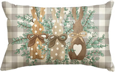 Easter Bunny Buffalo Plaid Throw Pillow Cover, 12 x 20 Inch Grey Cushion Case De