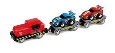 Hape Race Car Transporter  Six-Piece Wooden Toy Train Car Transport Set for