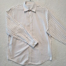 Banana Republic Dress Shirt Long Mens Large 16-16 1/2 White Cream Stripe Button