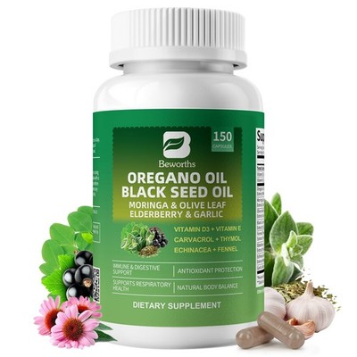 B BEWORTHS Oil of Oregano with Black Seed Oil-Oregano Oil Capsules with Moringa