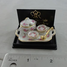 1:12 Soup Serving Dish w/Bowls Miniature Dollhouses Reutter Porcelain R6478