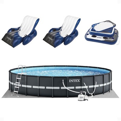 Intex 24' x 52'' Ultra XTR Frame Pool, 2 Floating Loungers and Mega Chill Cooler