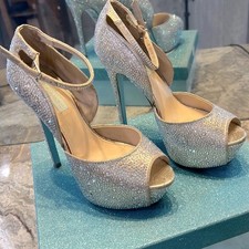 Betsey Johnson Something Blue Rhinestone Heels Champagne Sz 8 NIB