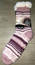 MIA  TESS SUPER SOFT NEW THERMAL KNIT SLIPPER SOCKS PURPLE WHITE FLEECE ONE SI