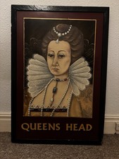 Vintage Hand-Painted Pub/Inn Sign: “The Queen’s Head” (Elizabeth I Painting)