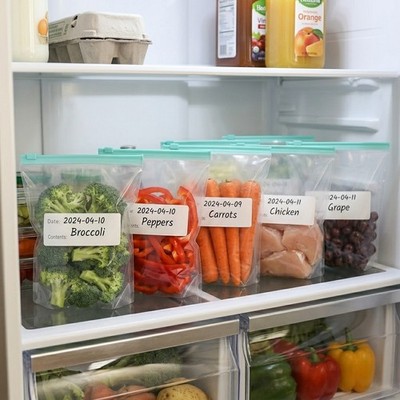 Thickened Freezer Storage Bag 15-Pack Reusable Slider Lock Bag with Mark Label