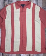 Nat Nast Silk Camp Shirt Men XXL Bowling Stripe Berry Wheat Button Up