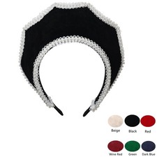 Women Tudor Headpiece Renaissance Medieval Royal French Hood Coronet Solid Color