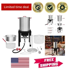 30 Qt. Turkey Fryer & 10 Qt. Fish Fryer Set with 50,000 BTU Burner for Outdoo...