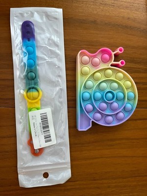 Rainbow Pop It Fidget Toy Snail & Bracelet 2 Pc Sensory Silicone Set