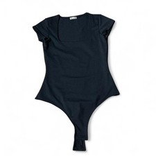 Intimately Free People Black Square Neck Short Sleeve Thong Bodice XS Bodysuit