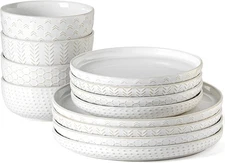 Dinnerware Sets Service for Reactive Glaze Plates and Bowls Sets, Embossed