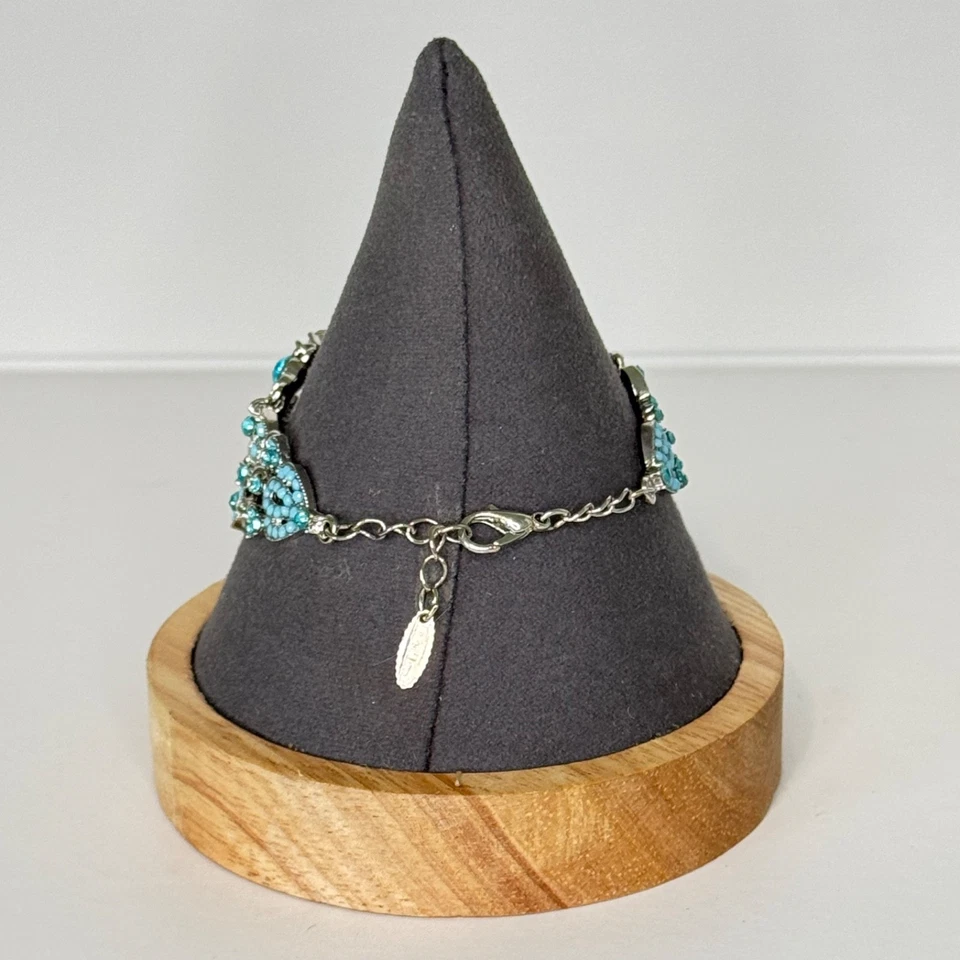 Pulseira estilo vitoriano VCLM filigrana azul strass tom prata - Imagem 3 de 4