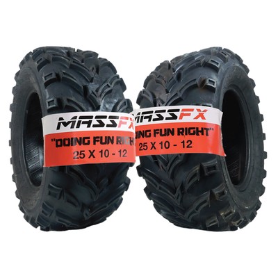 MASSFX 25x10-12 Rear Tires for ATV, UTV, & SxS-6-Ply w/ 1/2'' Tread Depth (2-pk)