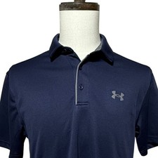 Under Armour Tech Shirt Mens Medium Navy Blue Short Sleeve Polo Loose Fit