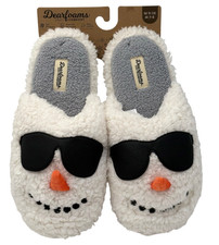 Dearfoams Snowman Slippers w/ Sunglasses Womens 9-10 Mens 7-8 White  Black NWT