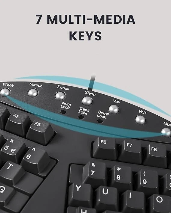 Teclado ergonómico dividido ergonómico con cable Perixx Periboard-512 reposamanos negro Foto 2 de 4