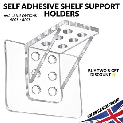 4/8 Stück Selbstklebende Acryl Regal Träger Klammern Schrank Wand Halter UK