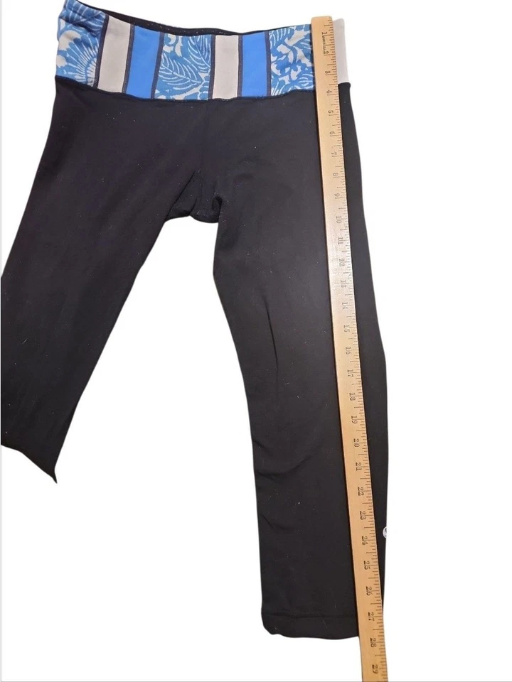 Pantalones Lululemon Groove Negro Azul Floral Rayas Plegable Cintura Yoga Foto 4 de 4