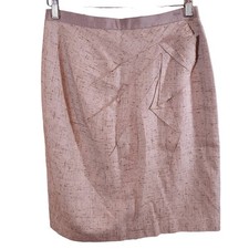 Elie Tahari Tan Tweed Pleated Ruffle Front Pencil Skirt Career Office Women's 8