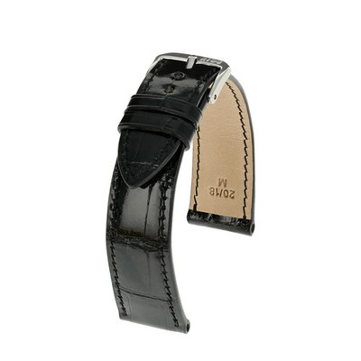 Uhrenarmband in Schwarz, Alligatorleder, Krokodil von RIOS1931 - 4 Breiten