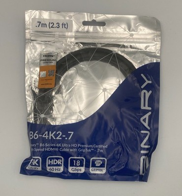 Binary B6 Series 4K Ultra HD Premium Certified GripTek HDMI Cable .7m (2.3 Ft)