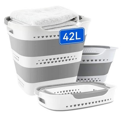 42L Medium Collapsible Plastic Laundry Basket with Handles, Foldable Laundry ...
