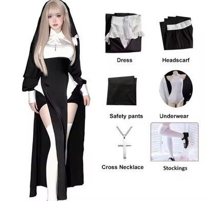 Cute Women Anime Nun Costume Cosplay Shows Outfit Sexy Ladies Halloween Performa