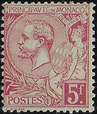 1891 Monaco Albert I 5Fr. carmine on greenish 1v. MH Unified No. 21