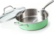 24 CM Mint Green Nickel Free Stainless Steel Saute Pan Induction Oven Safe - 2.3