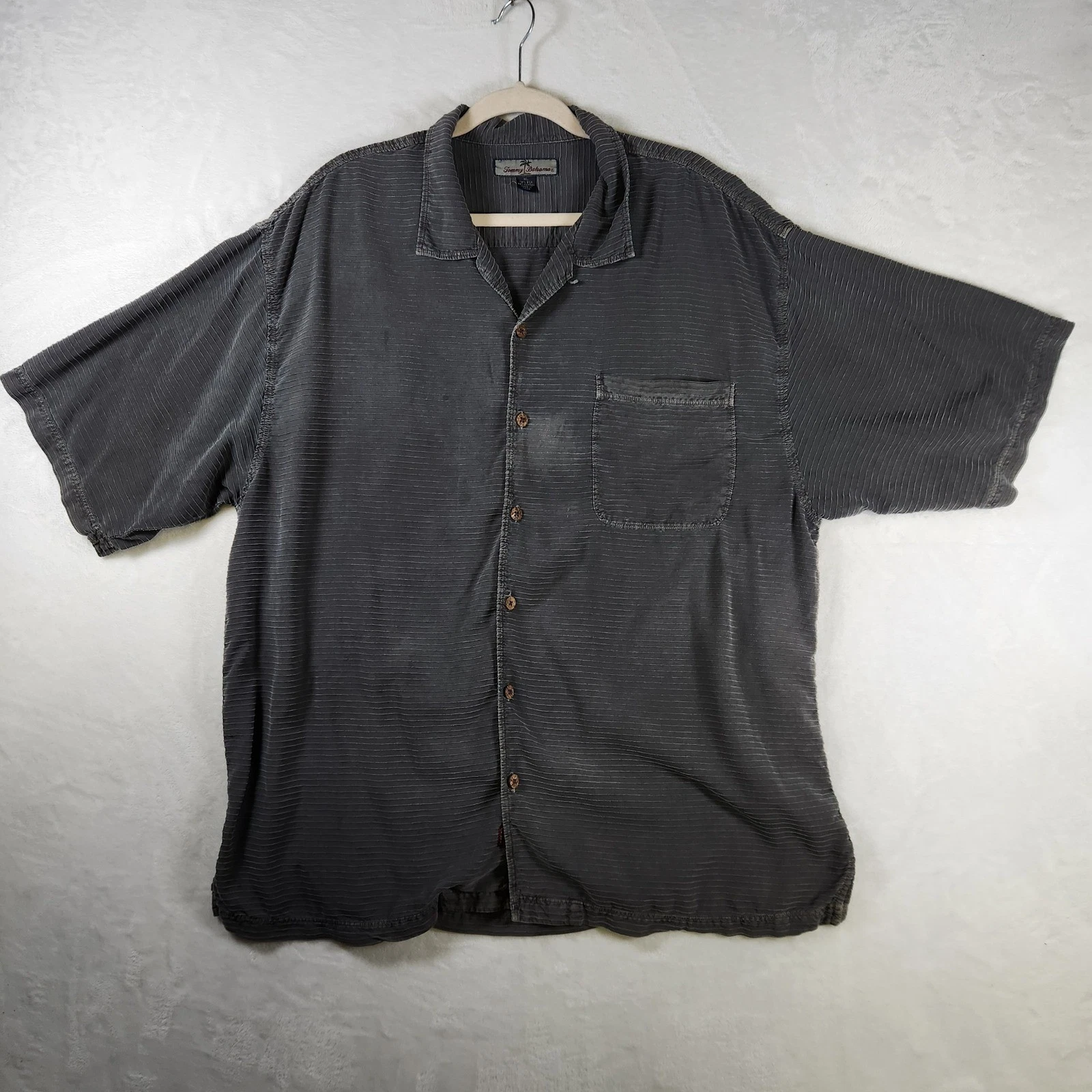 Tommy Bahama Gray Silk Cotton Blend Button Up Shirt Mens XL Extra Large