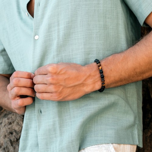 Armband mit schwarzen Onyx & Tigerauge Perlen - Bild 4 von 6