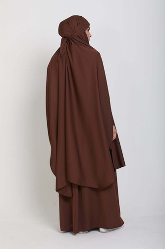Two Piece Knee Length Jilbab Khimar Abaya and Skirt Coffe Brown Color Firdous - Picture 3 of 5