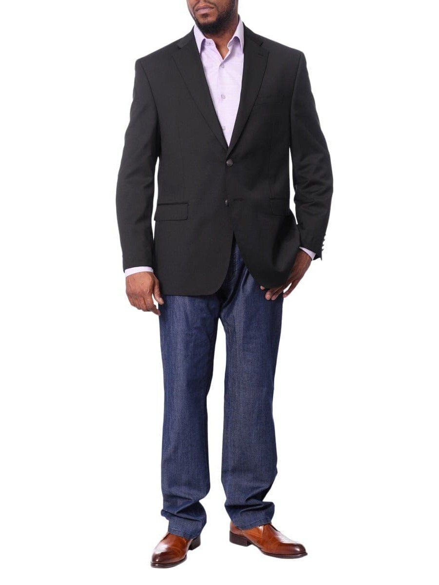 I Uomo Мужской однотонный черный блейзер спортивного покроя из 100% шерсти обычного покроя.