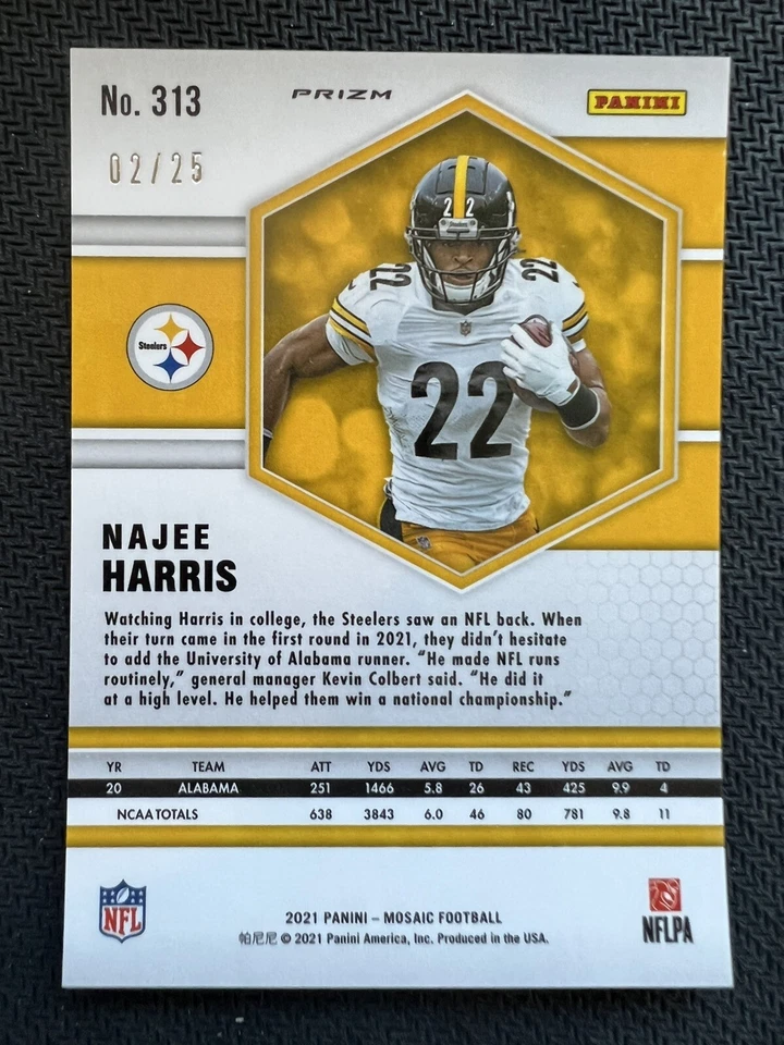 2021 Najee Harris Mosaic Orange Fluorescent 02/25 RC #313 SSP - Image 2 of 2