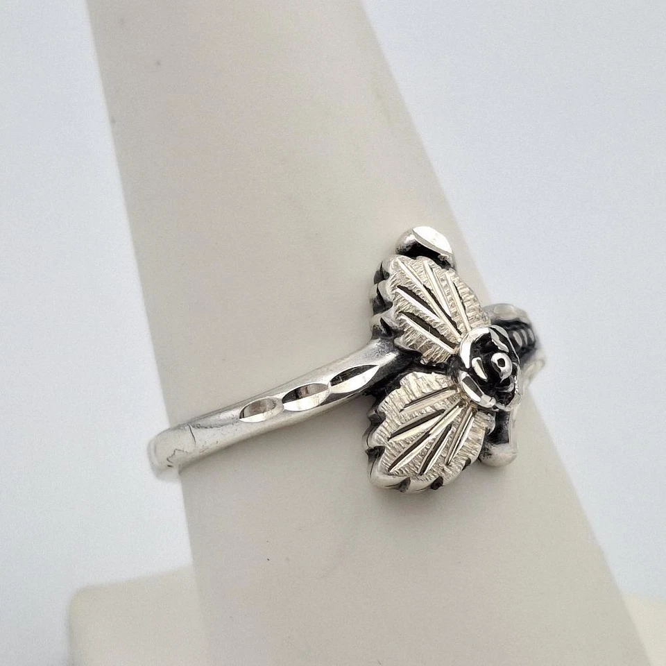 Vintage Wheeler Black Hills Gold 925 Sterling Silver 2-Tone Flower Leaf Ring 9 Foto 3 de 4