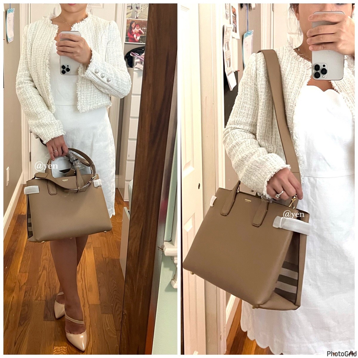 NWT Authentic Beige Burberry House Check Medium Leather