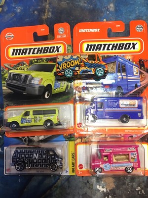 MATCHBOX 5 Food Truck Vans Express Delivery Box Truck 5 Piece Lot Diecast 1/64
