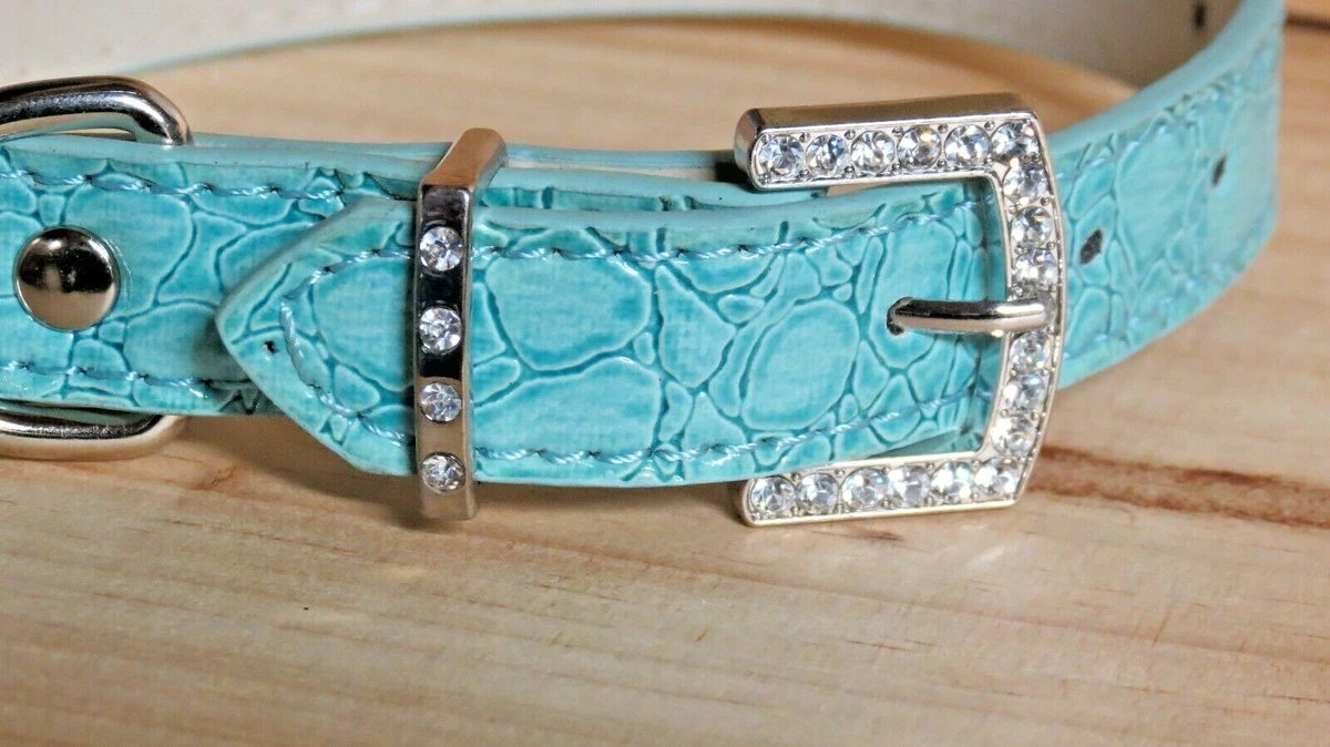 Dog Collar NEW TEAL Embossed Faux Leather SMALL11 14